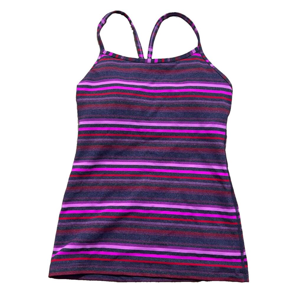 Lululemon Power Y Tank Top Womens 4 Pink Stripe Racerback Padded Athletic Yoga